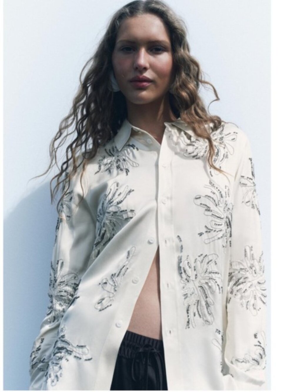 Zara Ivory Beaded Button Down